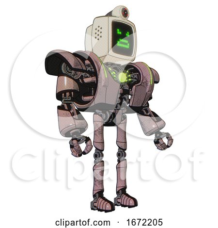 Automaton Containing Old Computer Monitor and Angry Pixels Face and Retro-futuristic Webcam and Heavy Upper Chest and Heavy Mech Chest and Green Energy Core and Ultralight Foot Exosuit. by Leo Blanchette