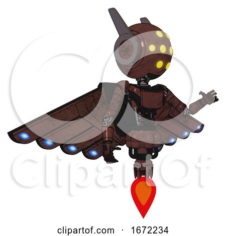 Android Containing Round Head and Yellow Eyes Array and Head Winglets and Light Chest Exoshielding and Ultralight Chest Exosuit and Cherub Wings Design and Jet Propulsion. Steampunk Copper. by Leo Blanchette