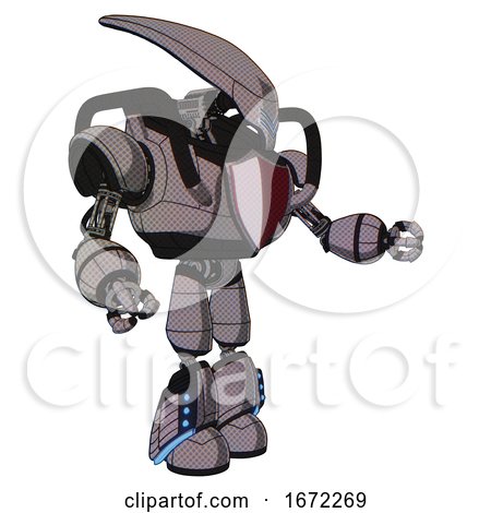 Mech Containing Flat Elongated Skull Head and Heavy Upper Chest and Red Shield Defense Design and Light Leg Exoshielding and Megneto-hovers Foot Mod. Halftone Gray. Interacting. by Leo Blanchette