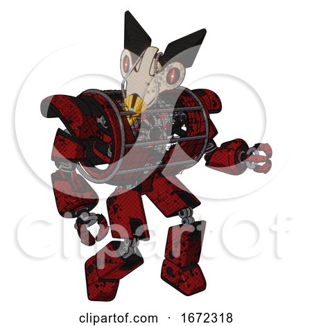 Droid Containing Bird Skull Head and Red Line Eyes and Robobeak Design and Heavy Upper Chest and Heavy Mech Chest and Barbed Wire Chest Armor Cage and Prototype Exoplate Legs. Grunge Dots Dark Red. by Leo Blanchette