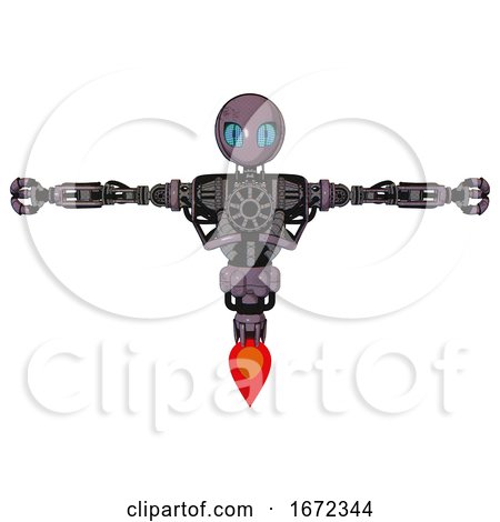 Cyborg Containing Grey Alien Style Head and Blue Grate Eyes and Heavy Upper Chest and No Chest Plating and Jet Propulsion. Lilac Metal. T-pose. by Leo Blanchette