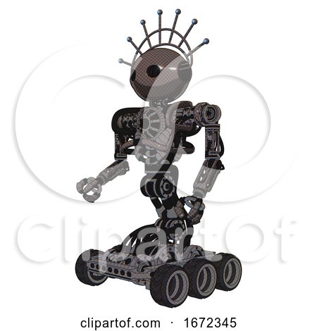 Android Containing Oval Wide Head and Techno Halo Ornament and Heavy Upper Chest and No Chest Plating and Six-wheeler Base. Light Brown. Facing Right View. by Leo Blanchette