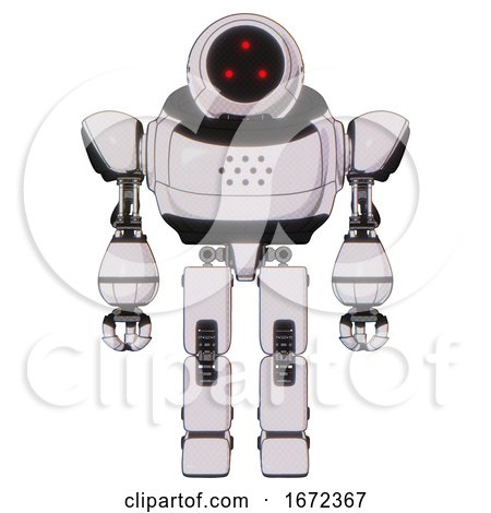 Droid Containing Three Led Eyes Round Head and Heavy Upper Chest and Prototype Exoplate Legs. White Halftone Toon. Front View. by Leo Blanchette