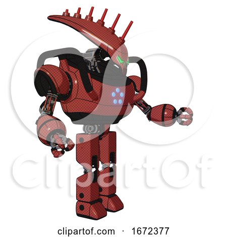 Mech Containing Flat Elongated Skull Head and Heavy Upper Chest and Circle of Blue Leds and Prototype Exoplate Legs. Light Brick Red. Interacting. by Leo Blanchette