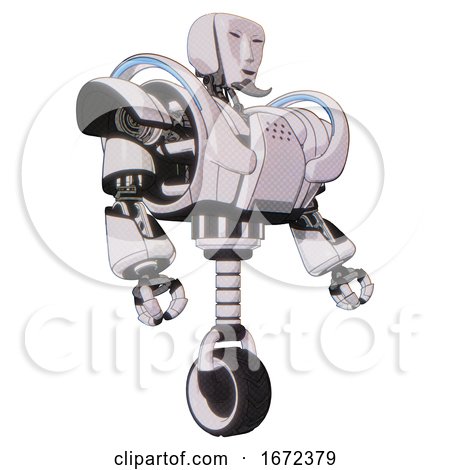 Bot Containing Humanoid Face Mask and Heavy Upper Chest and Heavy Mech Chest and Battle Mech Chest and Unicycle Wheel. White Halftone Toon. Facing Left View. by Leo Blanchette