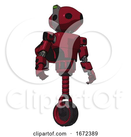 Automaton Containing Oval Wide Head and Green Led Ornament and Light Chest Exoshielding and Prototype Exoplate Chest and Rocket Pack and Unicycle Wheel. Fire Engine Red Halftone. Hero Pose. by Leo Blanchette
