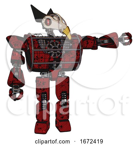 Droid Containing Bird Skull Head and Red Line Eyes and Robobeak Design and Heavy Upper Chest and Heavy Mech Chest and Barbed Wire Chest Armor Cage and Prototype Exoplate Legs. Grunge Dots Dark Red. by Leo Blanchette