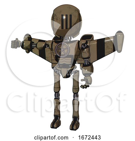 Bot Containing Round Head and Three Lens Sentinel Visor and Light Chest Exoshielding and Chest Valve Crank and Stellar Jet Wing Rocket Pack and Ultralight Foot Exosuit. Desert Tan Painted. by Leo Blanchette