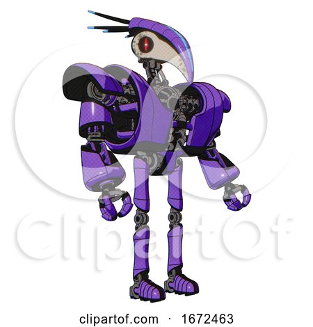 Android Containing Bird Skull Head and Red Line Eyes and Head Shield Design and Heavy Upper Chest and Heavy Mech Chest and Ultralight Foot Exosuit. Secondary Purple Halftone. Facing Left View. by Leo Blanchette