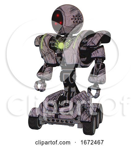 Automaton Containing Three Led Eyes Round Head and Heavy Upper Chest and Heavy Mech Chest and Green Energy Core and Six-wheeler Base. Dark Sketchy. Standing Looking Right Restful Pose. by Leo Blanchette