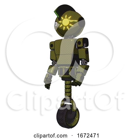 Droid Containing Oval Wide Head and Sunshine Patch Eye and Techno Mohawk and Light Chest Exoshielding and Prototype Exoplate Chest and Unicycle Wheel. Army Green Halftone. Facing Right View. by Leo Blanchette