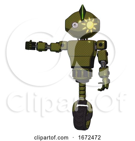 Droid Containing Oval Wide Head and Sunshine Patch Eye and Techno Mohawk and Light Chest Exoshielding and Prototype Exoplate Chest and Unicycle Wheel. Army Green Halftone. by Leo Blanchette