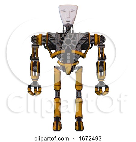 Droid Containing Humanoid Face Mask and Heavy Upper Chest and No Chest Plating and Ultralight Foot Exosuit. Worn Construction Yellow. Front View. by Leo Blanchette
