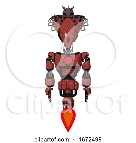Android Containing Flat Elongated Skull Head and Spider Crown and Light Chest Exoshielding and Red Chest Button and Jet Propulsion. Light Brick Red. Front View. by Leo Blanchette
