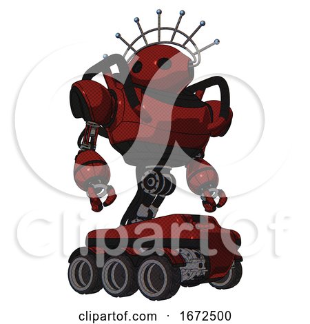 Bot Containing Oval Wide Head and Techno Halo Ornament and Heavy Upper Chest and Six-wheeler Base. Matted Red. Hero Pose. by Leo Blanchette