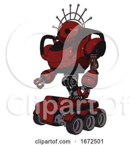 Bot Containing Oval Wide Head and Techno Halo Ornament and Heavy Upper Chest and Six-wheeler Base. Matted Red. Facing Right View. by Leo Blanchette