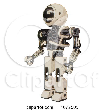 Automaton Containing Round Head Chomper Design and Heavy Upper Chest and No Chest Plating and Prototype Exoplate Legs. off White Toon. Facing Right View. by Leo Blanchette