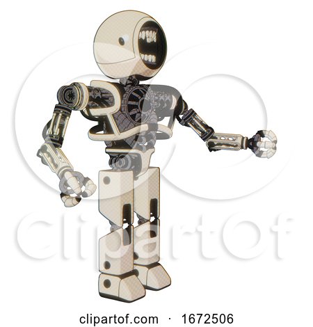 Automaton Containing Round Head Chomper Design and Heavy Upper Chest and No Chest Plating and Prototype Exoplate Legs. off White Toon. Interacting. by Leo Blanchette