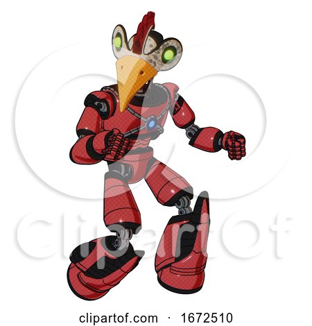 Android Containing Bird Skull Head and Green Eyes and Chicken Design and Light Chest Exoshielding and Blue Energy Core and Light Leg Exoshielding and Stomper Foot Mod. Primary Red Halftone. by Leo Blanchette