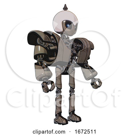 Droid Containing Grey Alien Style Head and Electric Eyes and Helmet and Heavy Upper Chest and Heavy Mech Chest and Ultralight Foot Exosuit. Patent Khaki Metal. Facing Left View. by Leo Blanchette