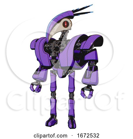 Android Containing Bird Skull Head and Red Line Eyes and Head Shield Design and Heavy Upper Chest and Heavy Mech Chest and Ultralight Foot Exosuit. Secondary Purple Halftone. by Leo Blanchette
