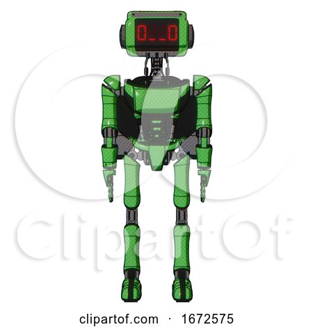 Robot Containing Dual Retro Camera Head and Clock Radio Head and Light Chest Exoshielding and Ultralight Chest Exosuit and Rocket Pack and Ultralight Foot Exosuit. Secondary Green Halftone. by Leo Blanchette