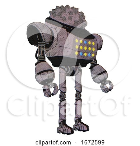 Robot Containing Metal Cubes Dome Head Design and Heavy Upper Chest and Colored Lights Array and Ultralight Foot Exosuit. Sketch Fast Lines. Facing Left View. by Leo Blanchette