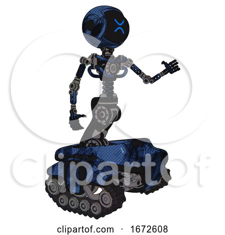 Bot Containing Digital Display Head and Wince Symbol Expression and Light Chest Exoshielding and No Chest Plating and Tank Tracks. Grunge Dark Blue. Interacting. by Leo Blanchette
