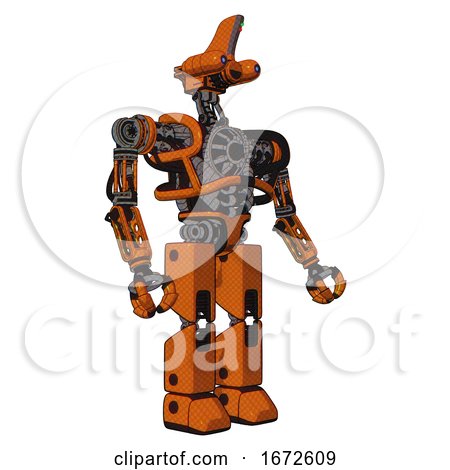 Android Containing Dual Retro Camera Head and Reversed Fin Head and Heavy Upper Chest and No Chest Plating and Prototype Exoplate Legs. Secondary Orange Halftone. Facing Left View. by Leo Blanchette