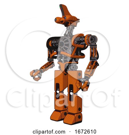 Android Containing Dual Retro Camera Head and Reversed Fin Head and Heavy Upper Chest and No Chest Plating and Prototype Exoplate Legs. Secondary Orange Halftone. Facing Right View. by Leo Blanchette