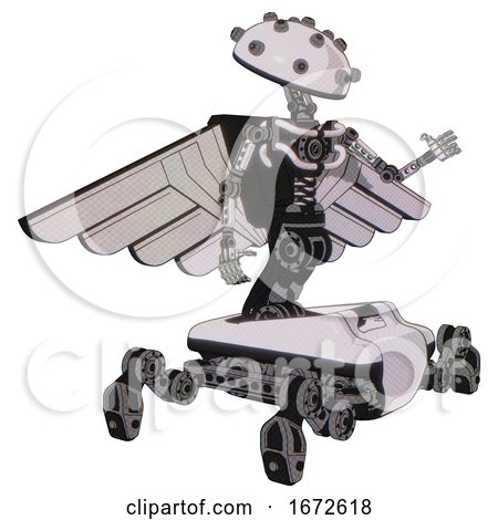 Bot Containing Plughead Dome Design and Light Chest Exoshielding and Pilot's Wings Assembly and No Chest Plating and Insect Walker Legs. White Halftone Toon. Interacting. by Leo Blanchette