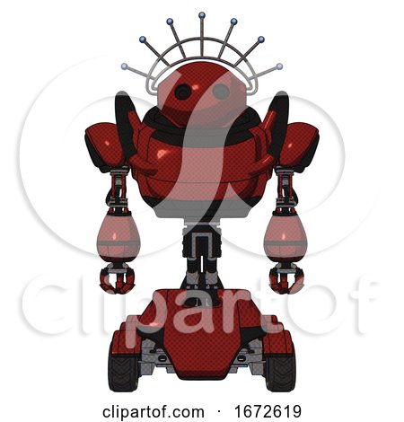 Bot Containing Oval Wide Head and Techno Halo Ornament and Heavy Upper Chest and Six-wheeler Base. Matted Red. Front View. by Leo Blanchette