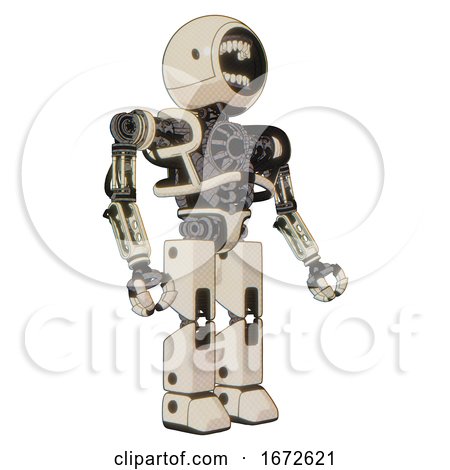 Automaton Containing Round Head Chomper Design and Heavy Upper Chest and No Chest Plating and Prototype Exoplate Legs. off White Toon. Facing Left View. by Leo Blanchette