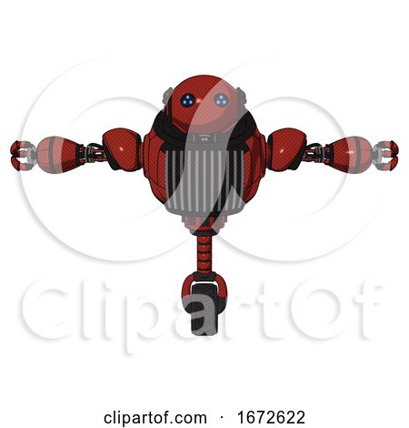 Bot Containing Oval Wide Head and Blue Led Eyes and Heavy Upper Chest and Chest Vents and Unicycle Wheel. Cherry Tomato Red. T-pose. by Leo Blanchette