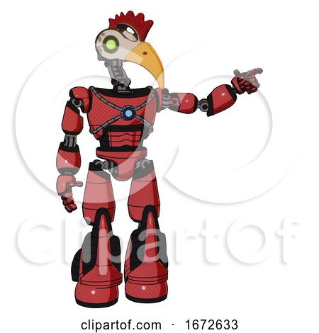 Android Containing Bird Skull Head and Green Eyes and Chicken Design and Light Chest Exoshielding and Blue Energy Core and Light Leg Exoshielding and Stomper Foot Mod. Primary Red Halftone. by Leo Blanchette
