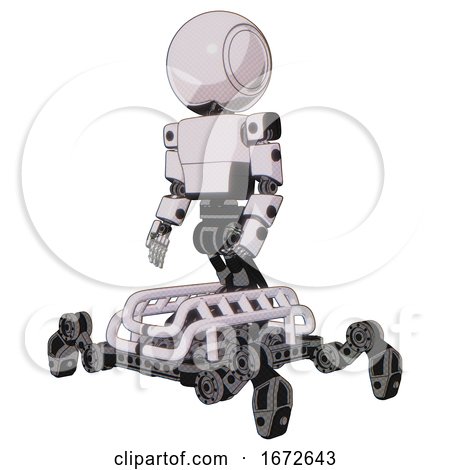 Bot Containing Round Head and Light Chest Exoshielding and Prototype Exoplate Chest and Insect Walker Legs. White Halftone Toon. Facing Right View. by Leo Blanchette