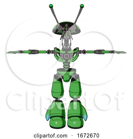 Mech Containing Dual Retro Camera Head and Shrimp Head and Light Chest Exoshielding and No Chest Plating and Light Leg Exoshielding. Secondary Green Halftone. T-pose. by Leo Blanchette