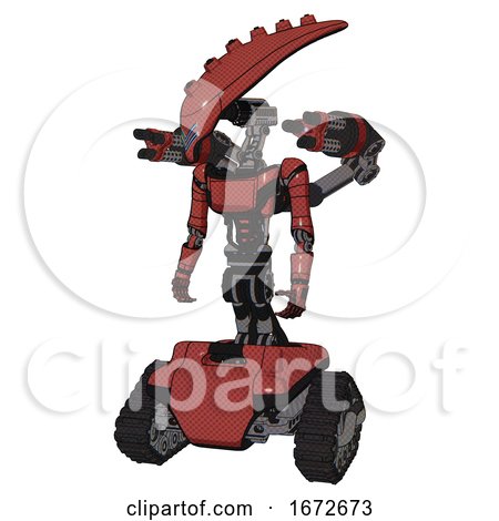Mech Containing Flat Elongated Skull Head and Light Chest Exoshielding and Ultralight Chest Exosuit and Minigun Back Assembly and Tank Tracks. Light Brick Red. Standing Looking Right Restful Pose. by Leo Blanchette