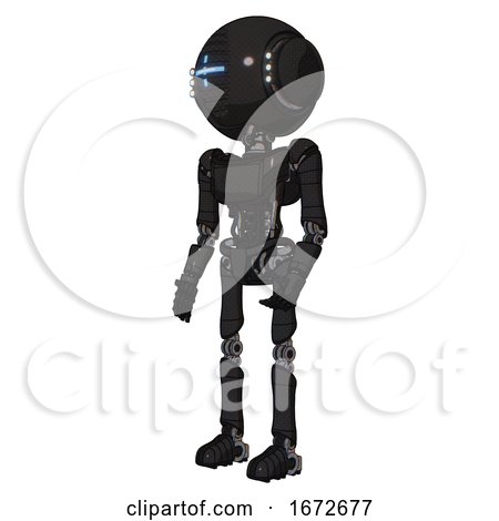Bot Containing Round Head and Vertical Cyclops Visor and Head Light Gadgets and Light Chest Exoshielding and Ultralight Chest Exosuit and Ultralight Foot Exosuit. Clean Black. Facing Right View. by Leo Blanchette