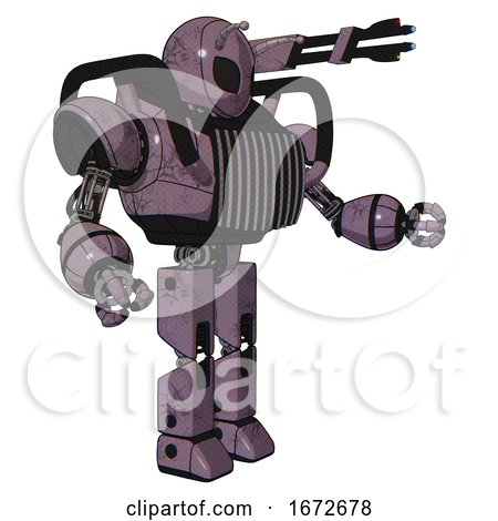 Cyborg Containing Grey Alien Style Head and Black Eyes and Bug Antennas and Heavy Upper Chest and Chest Vents and Prototype Exoplate Legs. Lilac Metal. Interacting. by Leo Blanchette