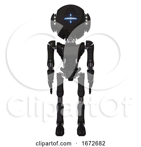 Bot Containing Round Head and Vertical Cyclops Visor and Head Light Gadgets and Light Chest Exoshielding and Ultralight Chest Exosuit and Ultralight Foot Exosuit. Clean Black. Front View. by Leo Blanchette