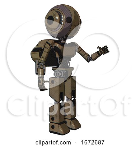 Bot Containing Round Head and Maru Eyes and Head Light Gadgets and Light Chest Exoshielding and Ultralight Chest Exosuit and Rocket Pack and Prototype Exoplate Legs. Desert Tan Painted. Interacting. by Leo Blanchette