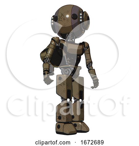 Bot Containing Round Head and Maru Eyes and Head Light Gadgets and Light Chest Exoshielding and Ultralight Chest Exosuit and Rocket Pack and Prototype Exoplate Legs. Desert Tan Painted. Hero Pose. by Leo Blanchette