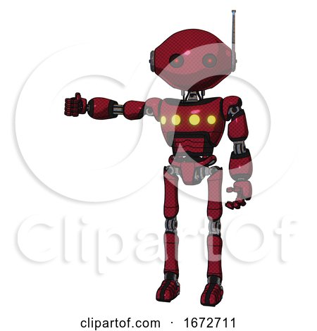 Android Containing Oval Wide Head and Small Red Led Eyes and Retro Antenna with Light and Light Chest Exoshielding and Yellow Chest Lights and Ultralight Foot Exosuit. Fire Engine Red Halftone. by Leo Blanchette