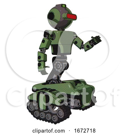 Droid Containing Oval Wide Head and Red Horizontal Visor and Green Led Ornament and Light Chest Exoshielding and Prototype Exoplate Chest and Tank Tracks. Grass Green. Interacting. by Leo Blanchette