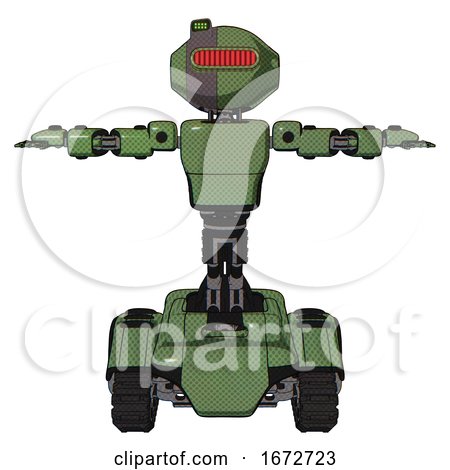 Droid Containing Oval Wide Head and Red Horizontal Visor and Green Led Ornament and Light Chest Exoshielding and Prototype Exoplate Chest and Tank Tracks. Grass Green. T-pose. by Leo Blanchette