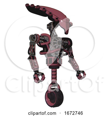 Robot Containing Flat Elongated Skull Head and Heavy Upper Chest and No Chest Plating and Unicycle Wheel. Muavewood Halftone. Facing Left View. by Leo Blanchette