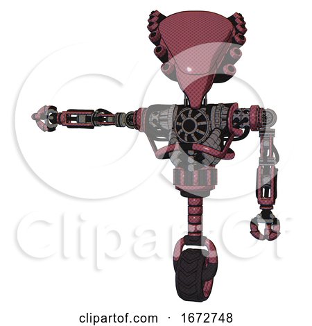 Robot Containing Flat Elongated Skull Head and Heavy Upper Chest and No Chest Plating and Unicycle Wheel. Muavewood Halftone. Arm out Holding Invisible Object.. by Leo Blanchette