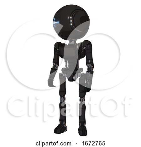 Bot Containing Round Head and Vertical Cyclops Visor and Head Light Gadgets and Light Chest Exoshielding and Ultralight Chest Exosuit and Ultralight Foot Exosuit. Clean Black. by Leo Blanchette