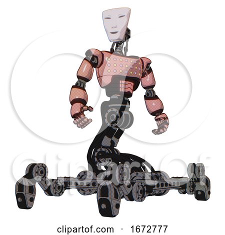 Bot Containing Humanoid Face Mask and Light Chest Exoshielding and Chest Green Blue Lights Array and Insect Walker Legs. Toon Pink Tint. Hero Pose. by Leo Blanchette